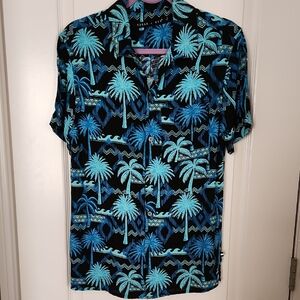 EDGAR + ASH Men's Tropical Black and Blue Shirt Sleeve Shirt Size Small